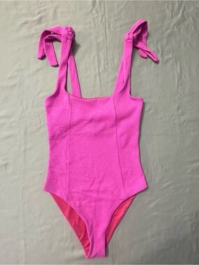 Beach Riot Pink Sparkle Tie Shoulder One Piece Swimsuit Size Small